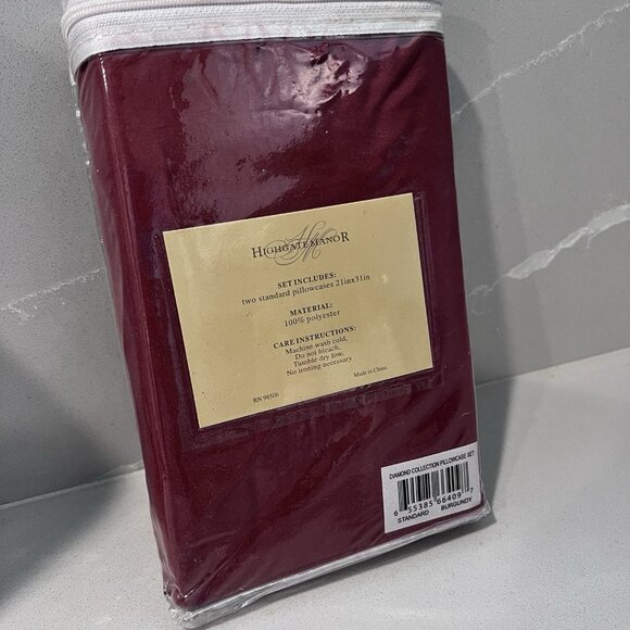 NWT Highgate Manor Set 2 King Pillowcases MicroFiber Burgundy Diamond Collection - Picture 3 of 5